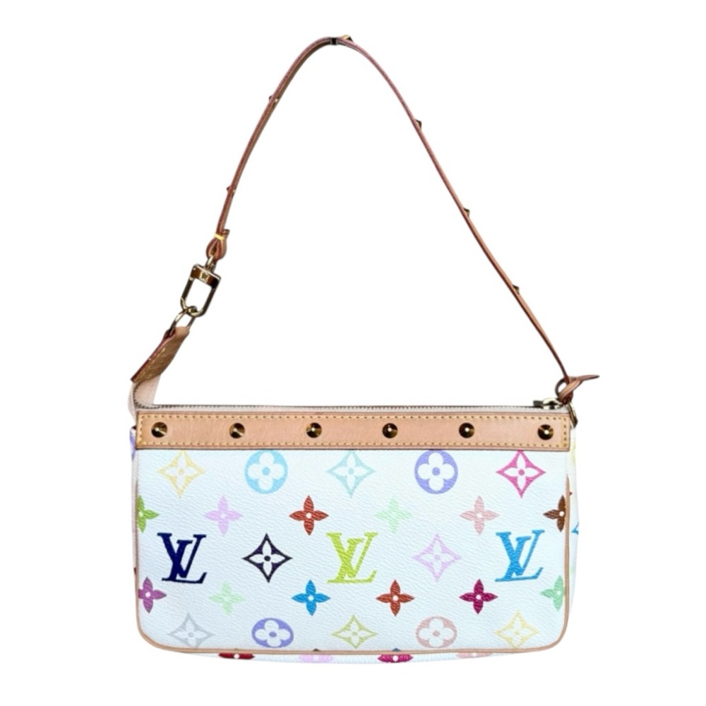 💞VINTAGE LOUIS VUITTON x MURAKAMI 1st-Gen White Multicolor Monogram Pochette🌈 - Picture 2 of 15